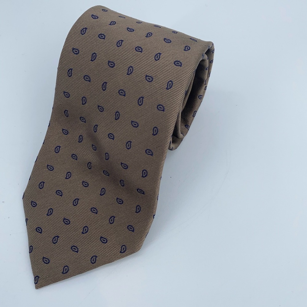 Eton Tie Mens One Size Brown Navy Paisley Silk Classic Luxury Necktie Italy Made